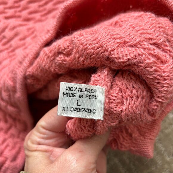 Peruvian Connection VTG Alpaca Cable Knit Sweater Women's L Pink Melon Chunky - Picture 5 of 8